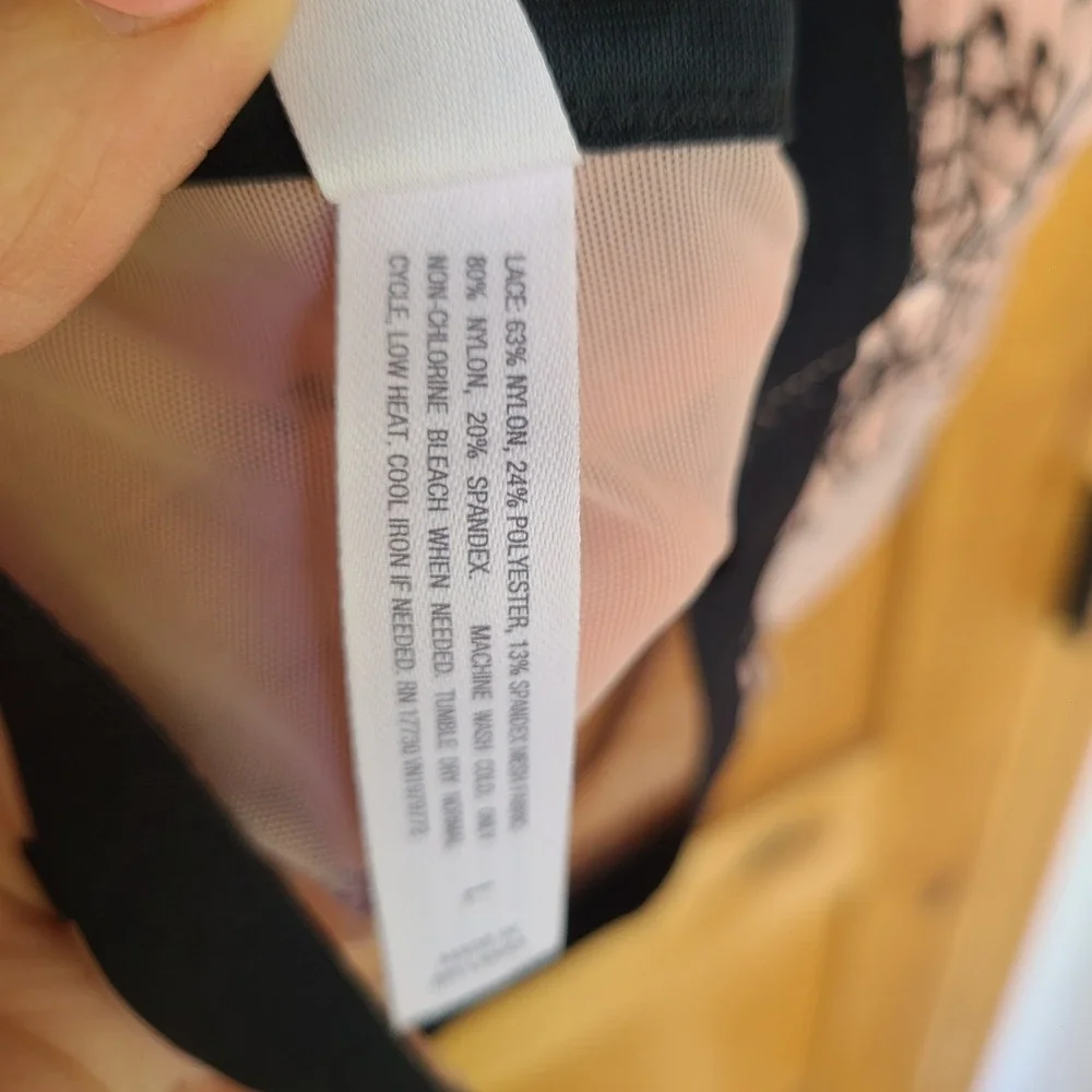 Auden‎ Large Pink Black Long Line Bra Bustier Feminine Underwire Lace Soft Girl